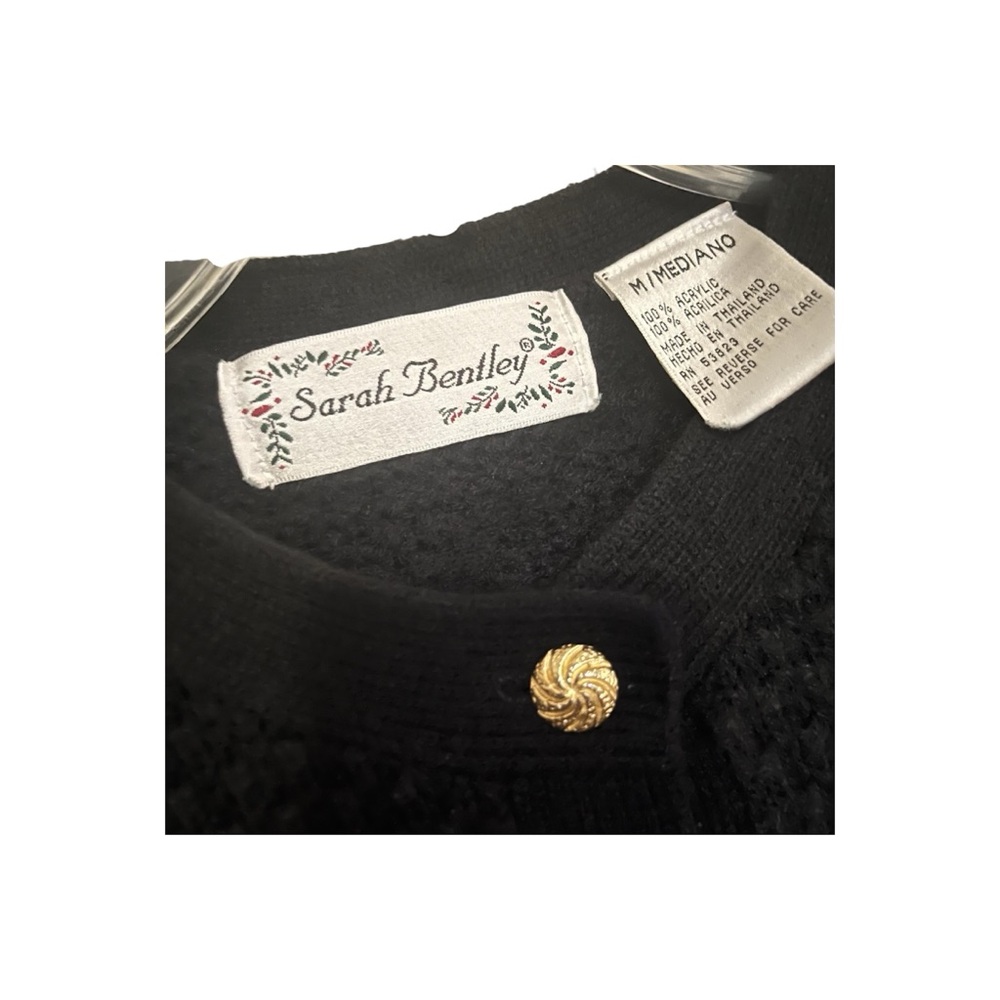 Pebble Stitch Classic Hamptons Quiet Luxury Martha's Vineyard Black Cardigan NWT - Picture 7 of 8